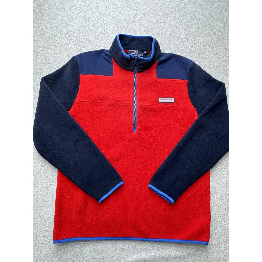 Vineyard Vines Pullover Mens Medium‎ Red Navy Fleece Quarter Zip Outdoor Jacket